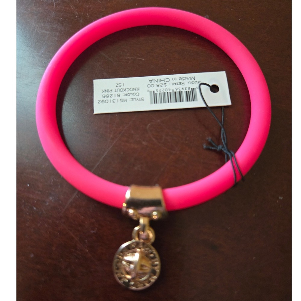 Marc Jacobs Womens Knockout Pink Silicone Bangle Bracelet Gold Tone